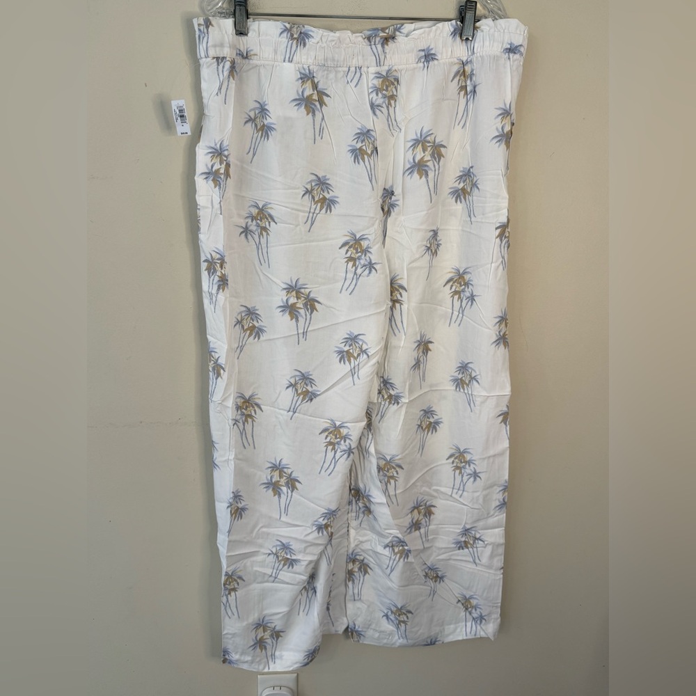 Banana Republic Factory tropical pajama Pants White & Blue Palm Tree Print SZ XL - Picture 2 of 14